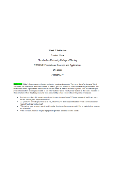 NR 500 Week 7 Discussion; Reflection On learning