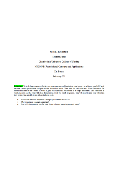 NR 500 Week 1 Discussion; Reflection On learning