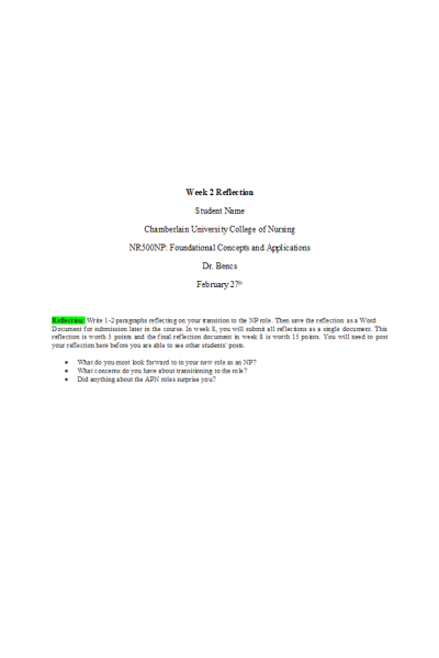 NR 500 Week 2 Discussion; Reflection On learning