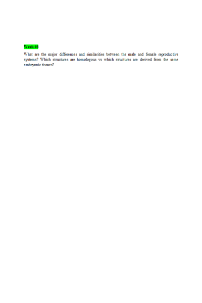 BIOS 256 Week 6 Discussion; Male and female reproductive systems