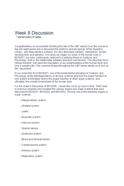 BIOS 256 Week 8 Discussion; Endocrine system