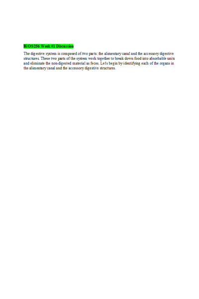 BIOS 256 Week 1 Discussion; The Digestive System - Liver