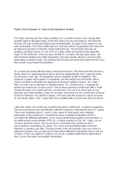 BIOS 256 Week 2 Discussion; Peptic Ulcer Disease; A Case on the Digestive System (Version 2)
