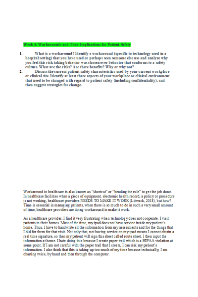 NR 360 Week 4 Discussion; Workarounds and Their Implications for Patient Safety