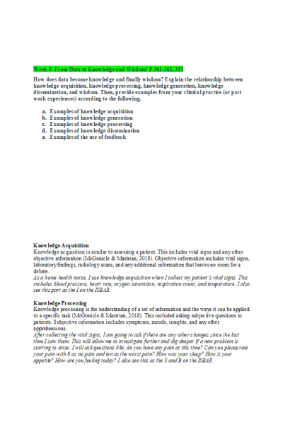 NR 360 Week 5 Discussion; From Data to Knowledge and Wisdom! P 361-362, 351