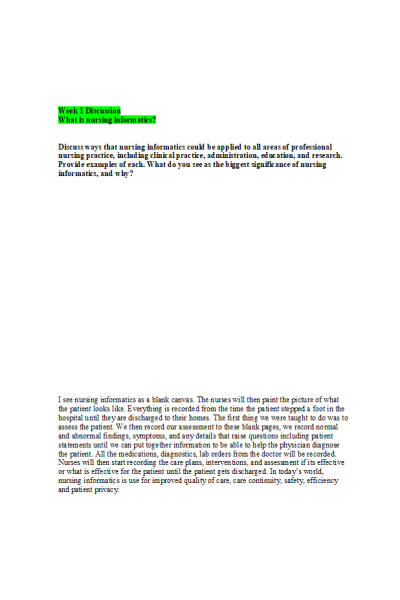 NR 360 Week 1 Discussion; What Is Nursing Informatics
