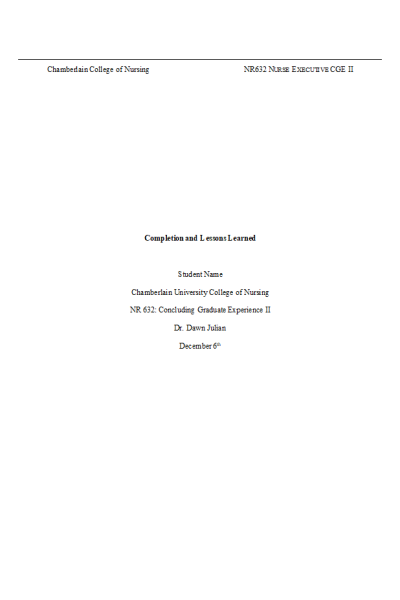 NR 632 Week 6 Assignment; Completion and Lessons Learned