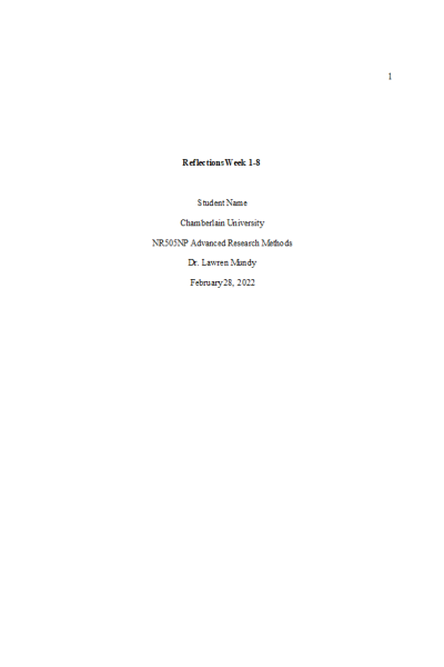 NR 505 Week 8 Reflections on Learning Week 1-8