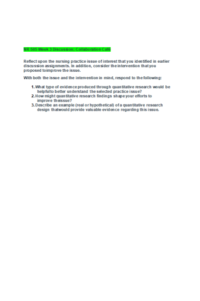NR 505 Week 3 Discussion; Quantitative Research Collaboration Café