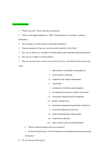 NR 541 Week 2 Assignment; INS Interview Questions