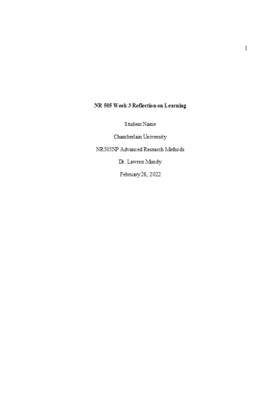 NR 505 Week 3 Reflection on Learning
