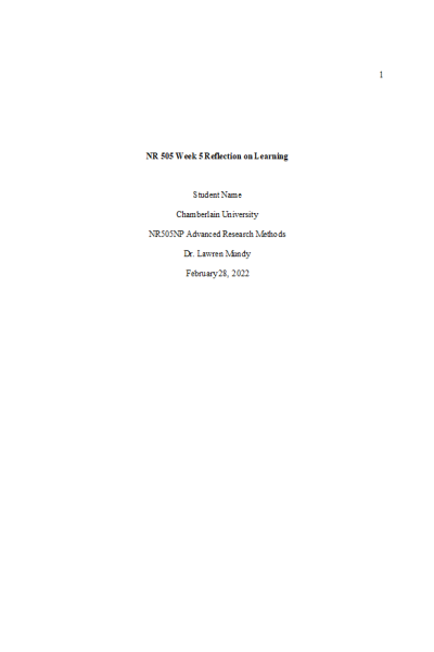 NR 505 Week 5 Reflection on Learning