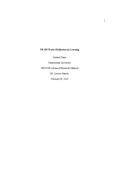 NR 505 Week 6 Reflection on Learning