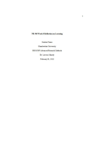 NR 505 Week 8 Reflection on Learning
