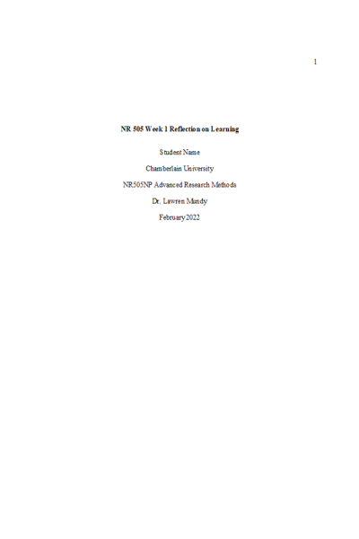 NR 505 Week 1 Reflection on Learning