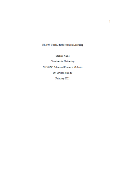 NR 505 Week 2 Reflection on Learning