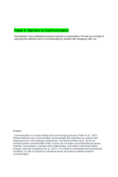 NR 222 Week 5 Discussion; Barriers to Communication