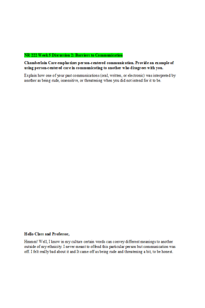 NR 222 Week 5 Discussion; Barriers to Communication