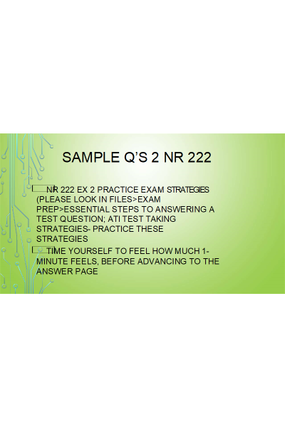 NR 222 Week 5 Sample Questions Exam 2