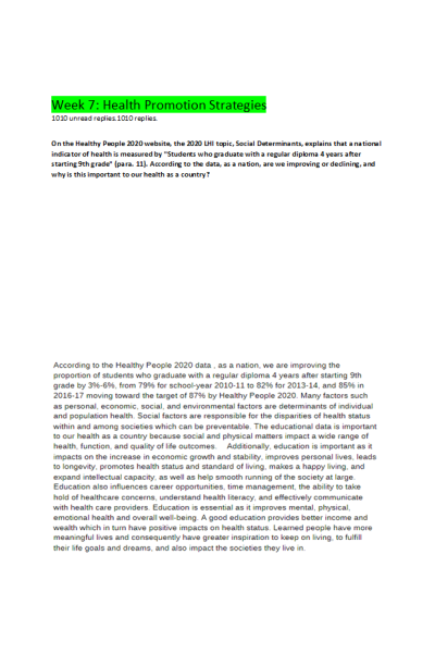 NR 222 Week 7 Discussion; Health Promotion Strategies