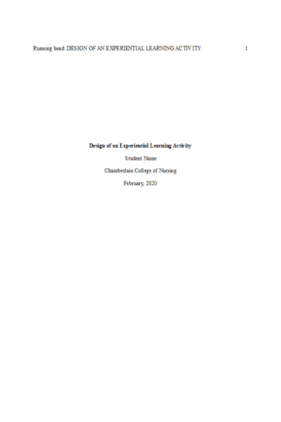 NR 536 Week 7 Assignment; Designing an Experiential Learning Activity