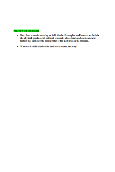 NR 536 Week 8 Discussion Question