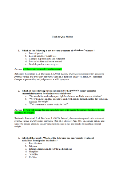 NR 566 Week 6 Quiz Writer