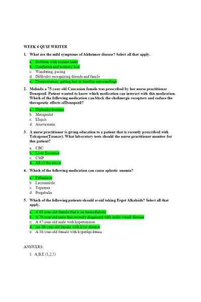 NR 566 Week 6 Quiz Writer