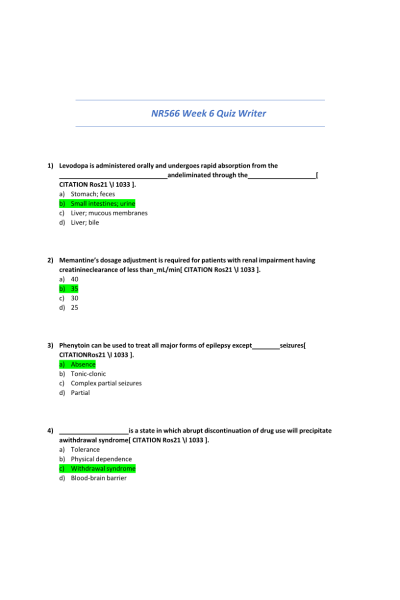 NR 566 Week 6 Quiz Writer