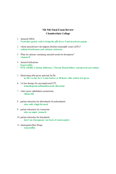 NR 566 Week 8 Final Review