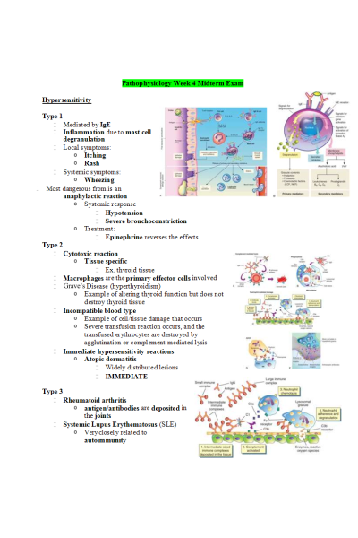 NR 507 Week 4 Midterm Study Guide (Pathophysiology)