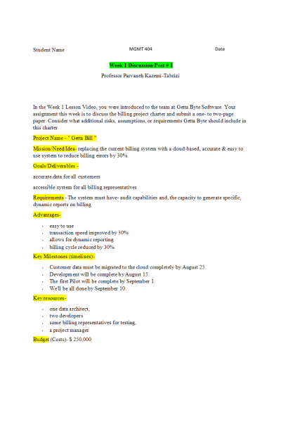 MGMT 404 Week 1 Discussion: Project Attributes (3 Versions With Replies)