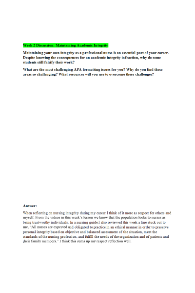 NR 351 Week 2 Discussion; Maintaining Academic Integrity