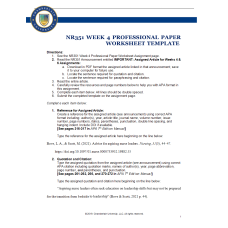 NR 351 Week 4 Assignment; Professional Paper Worksheet