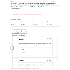 NR 351 Week 4 Check-In Professional Paper Worksheet Results (Quiz Score; 50 out of 50)