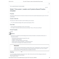 NR 351 Week 7 Discussion; Leaders and Systems-Based Practice