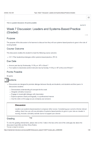 NR 351 Week 7 Discussion; Leaders and Systems-Based Practice