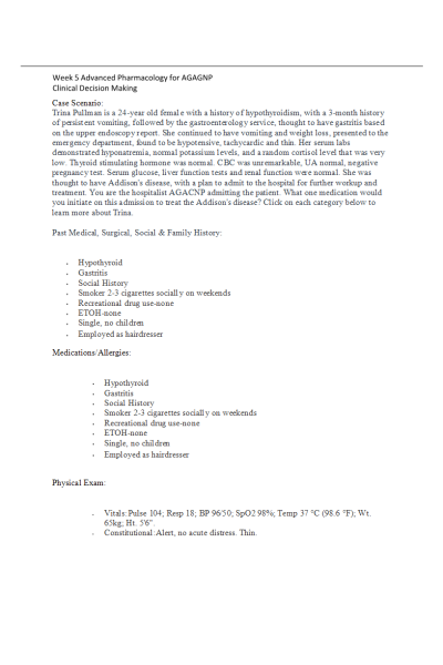 NR 567 Week 5 Discussion; Addison s Disease Medication
