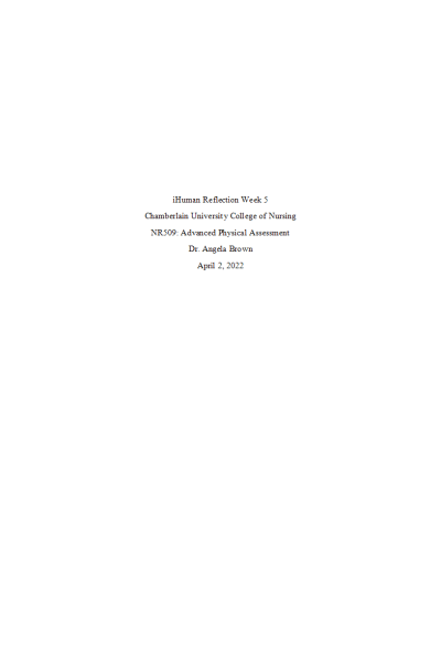 NR 509 Week 5 iHuman Self-Reflection Dorothy Jones
