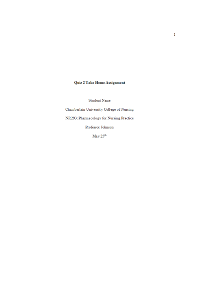 NR 293 Week 4 Quiz 2 Take Home Assignment