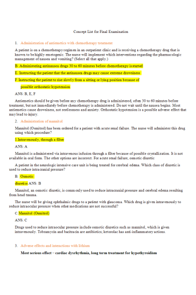 NR 293 Week 8 Concept List for Final Examination