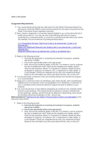 NR 503 Week 2 Discussion; Epidemiology Methods Screening and Diagnostic Tool - Alcohol Use Disorders Identification Test (AUDIT) Screening Tool