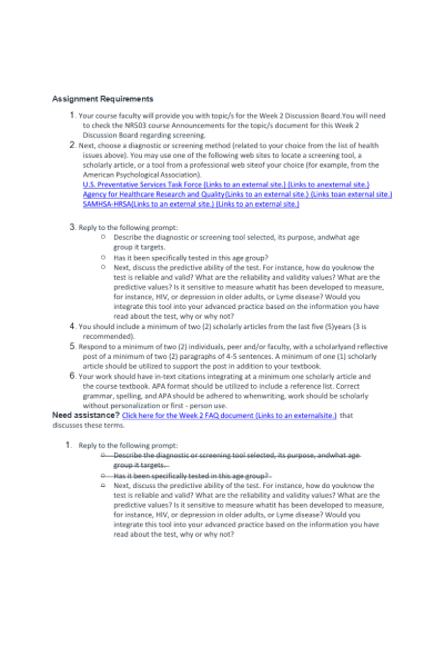 NR 503 Week 2 Discussion; Epidemiology Methods Screening and Diagnostic Tool - Topic Cholesterol