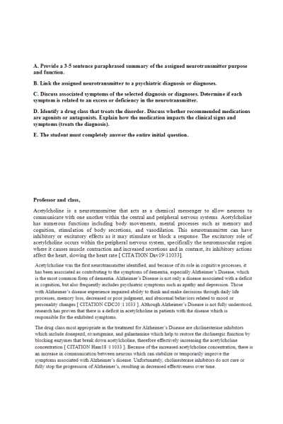 NR 546 Week 2 Discussion: Neurotransmitters - Acetylcholine