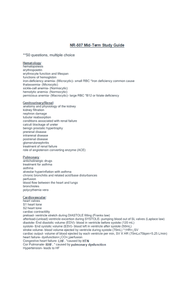 NR 507 Week 4 Mid-Term Study Guide
