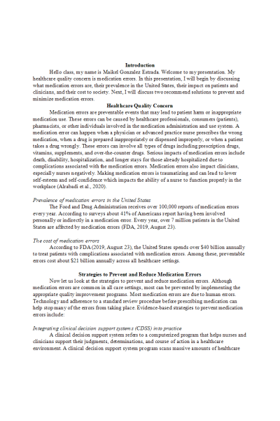 NR 544 Week 7 Assignment; Project Presentation of a Patient Safety Issue and Resolution