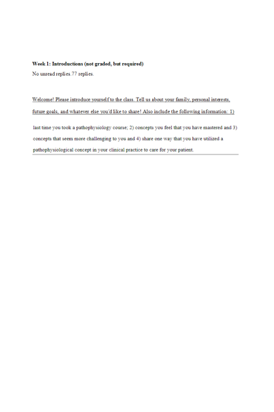 NR 507 Week 1 Introductions (not graded, but required) & Summary