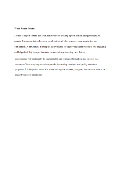 NR 507 Week 3 Discussion; Open Forum