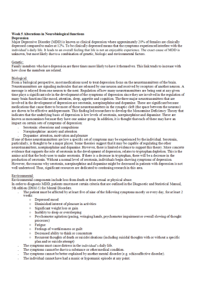 NR 507 Week 5 Assignment; Alterations in Neurobiological Function (E-dapt Content)