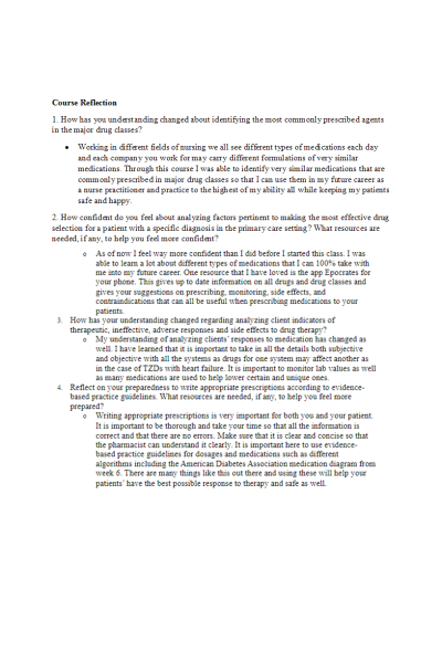 NR 507 Week 8 Assignment; Reflection on Learning